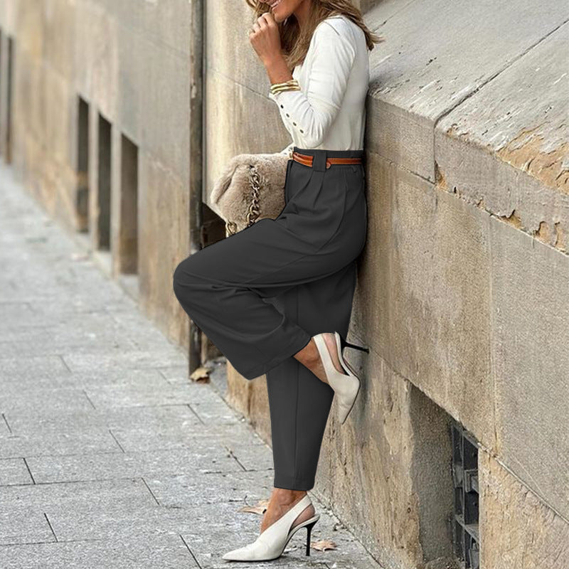Women's Solid Color High Waist Trousers  Shop One Place