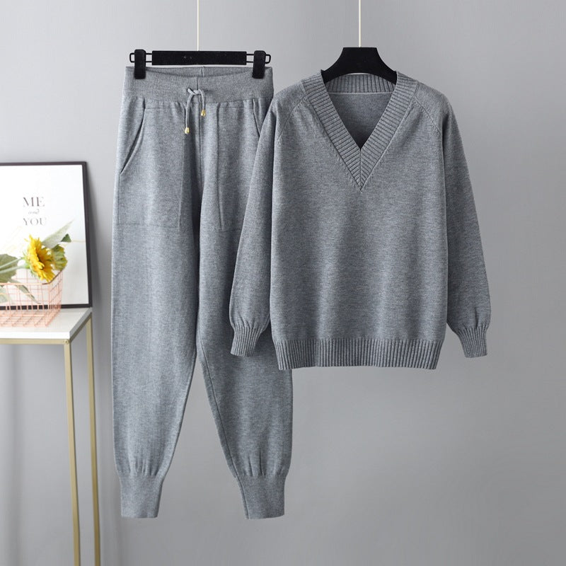 Women's V-Neck Knit Pullover & Harem Pants Set – view 9