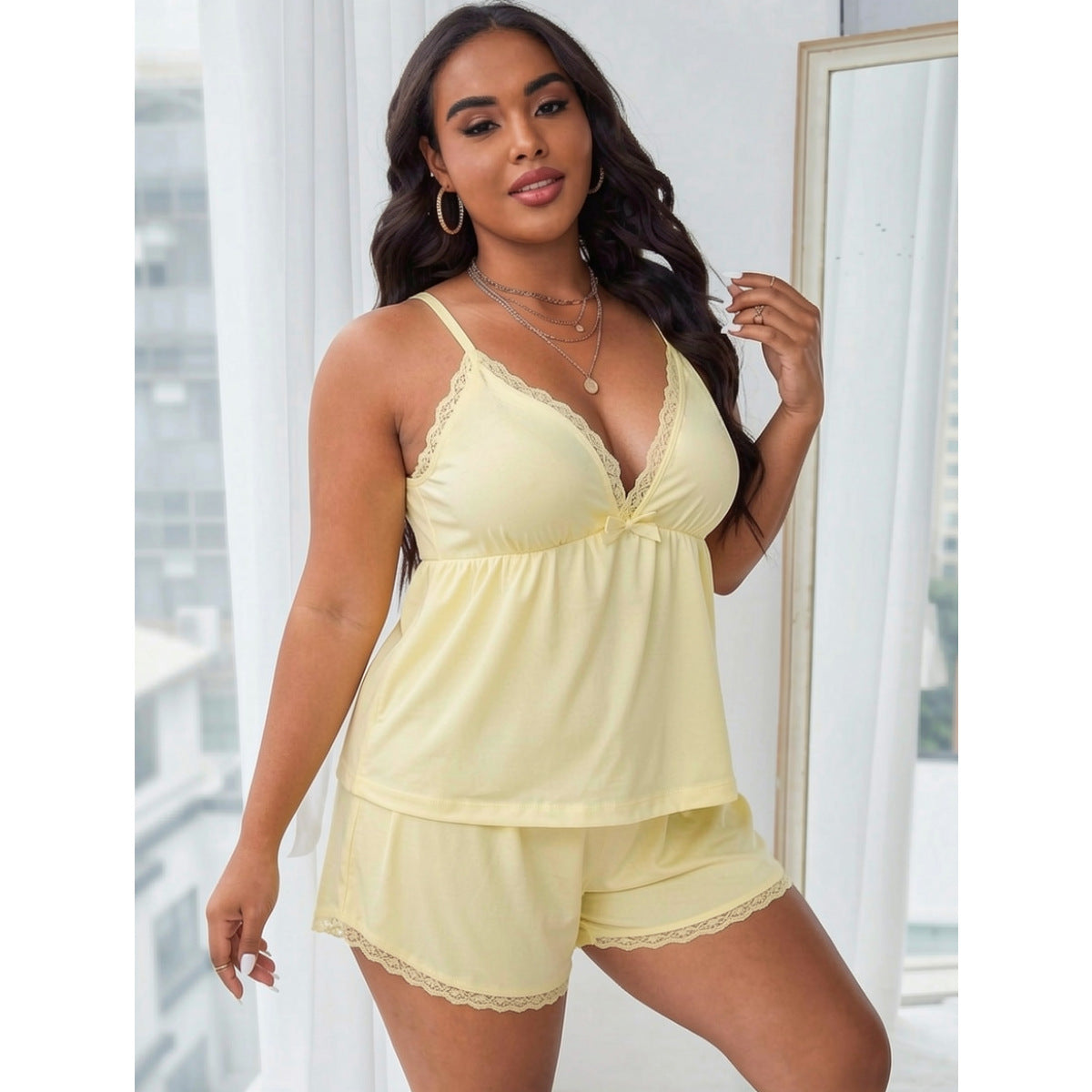 Plus Size Lace Suspenders Pajamas Sexy V neck Homewear  Shop One Place