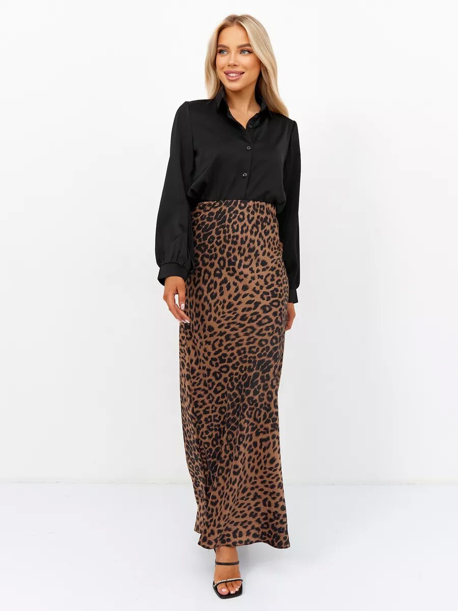 Leopard Print Satin Maxi Skirt