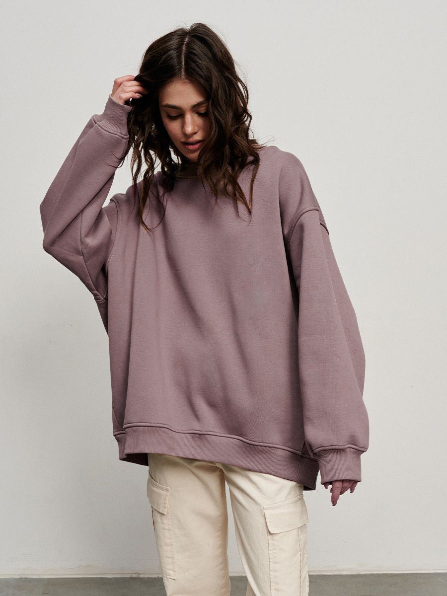 Round Neck Loose Sweatshirt Polar Fleece Pullover Sweater