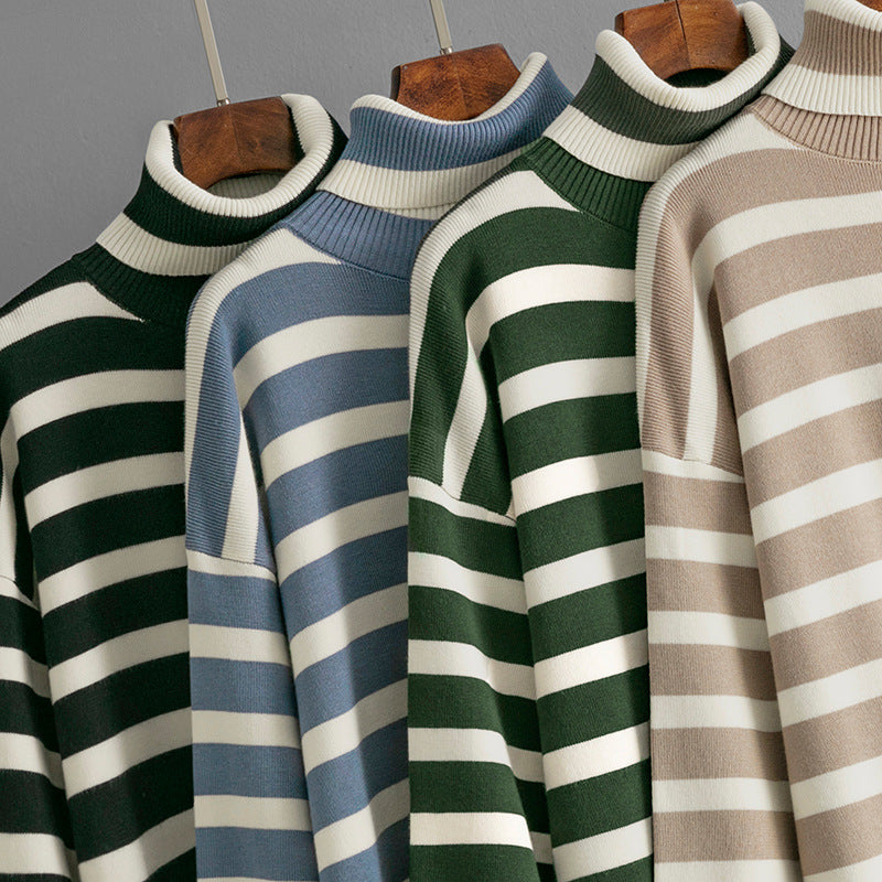 Striped Turtleneck Loose Design Pullover Sweater  Shop One Place