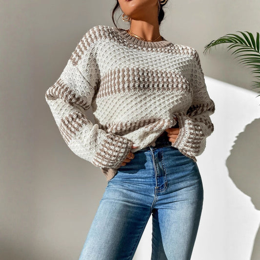 Casual Loose Striped Stitching Sweater  Shop One Place