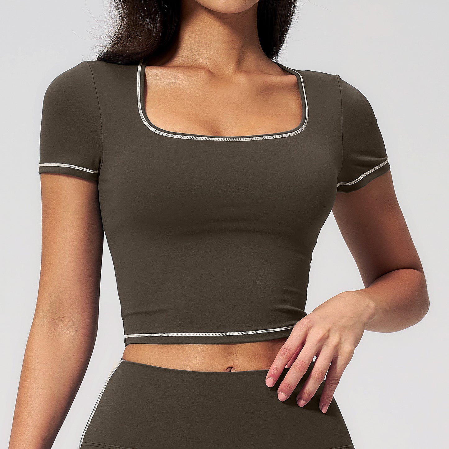 Yoga Short Sleeve Tight Fitting Cropped Outfit Contrast Color Outerwear Sports Short Sleeve Quick Drying Workout Yoga Top  Shop One Place