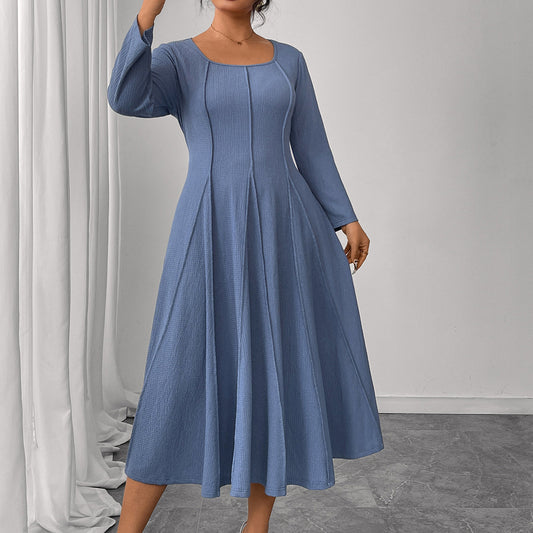 Plus Size Square Collar Long Sleeve Maxi Dress