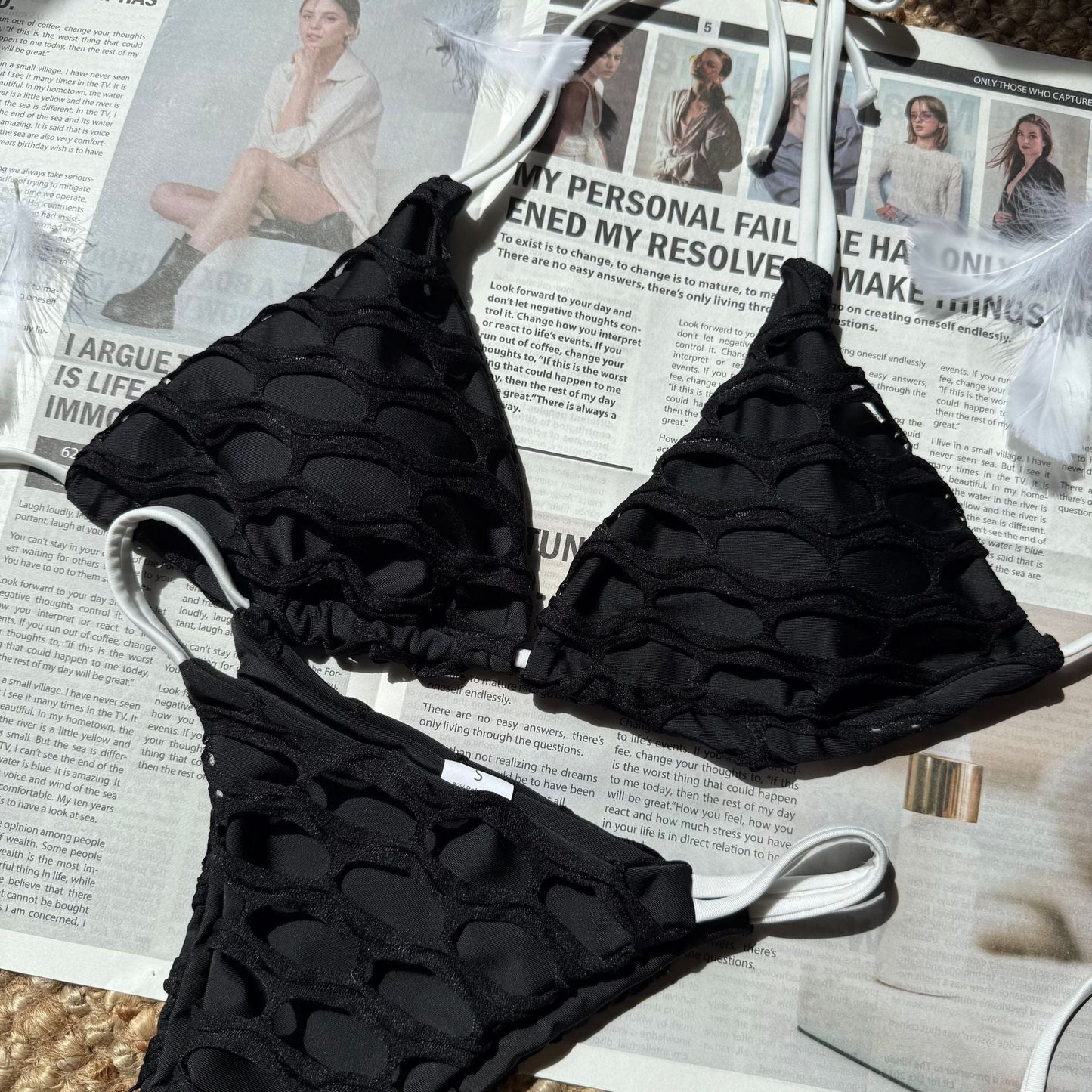Backless Mesh Stitching Drawstring Bikini  Shop One Place
