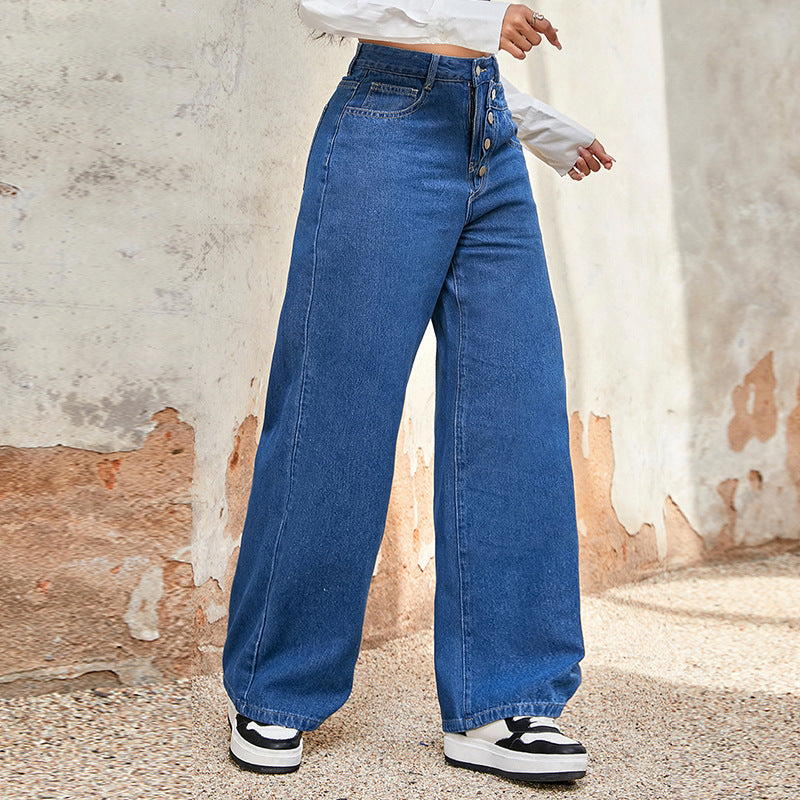 High Waist Wide Leg Straight Jeans