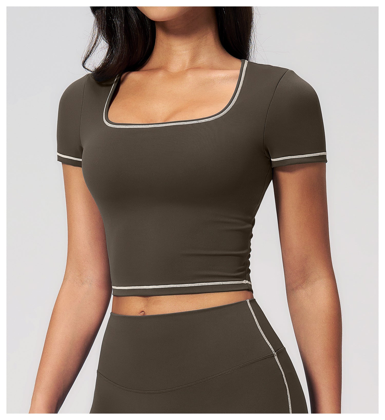 Yoga Short Sleeve Tight Fitting Cropped Outfit Contrast Color Outerwear Sports Short Sleeve Quick Drying Workout Yoga Top  Shop One Place
