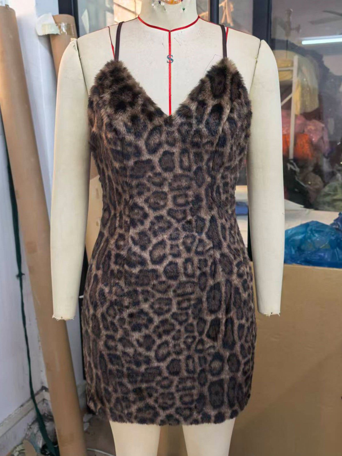 Women's Fuzzy Leopard Print Cami Mini Dress – view 5