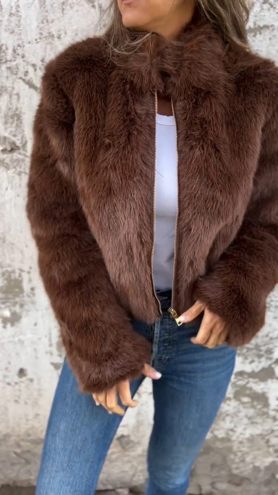 Winter Faux Fur Turtleneck Zipper Casual Coat  Shop One Place