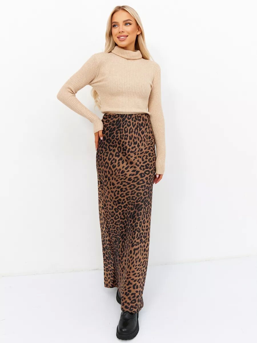 Leopard Print Satin Maxi Skirt