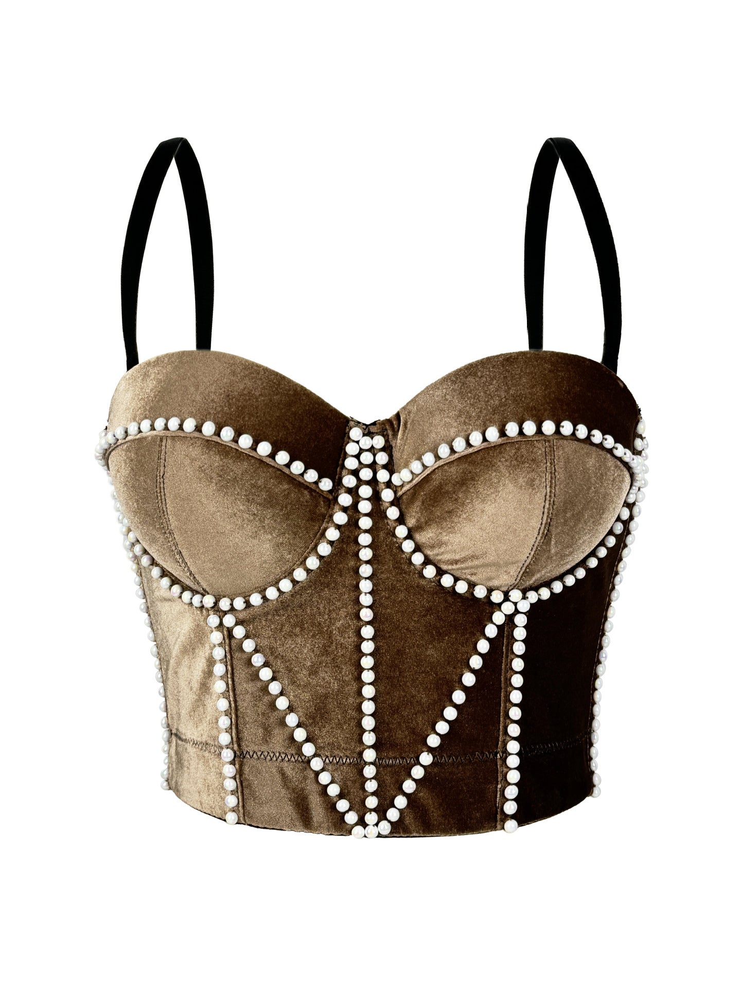 Autumn Winter Velvet Camisole Pearl Fine Velvet Short Boning Corset Bra Fashionable Warm Matching Tube Top Boning Corset Top  Shop One Place