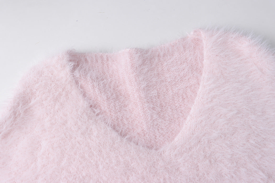 V Neckline Mink like Wool Soft Glutinous Sweater  Shop One Place