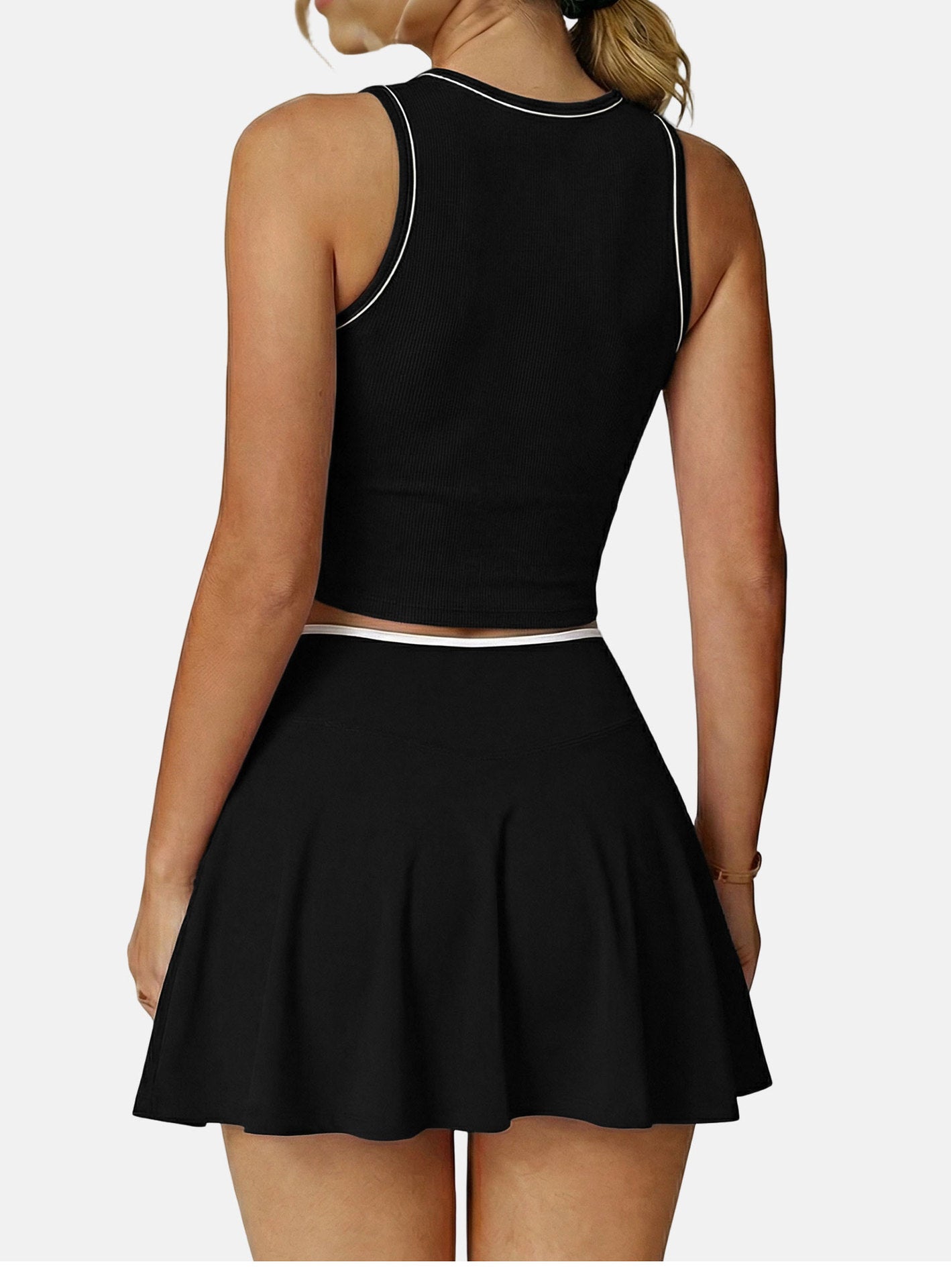 Tennis Skirt Set Golf Half Length Patchwork Skirt Sports Casual Contrast Color Badminton Clothes Outfit (Runs Small)  Shop One Place