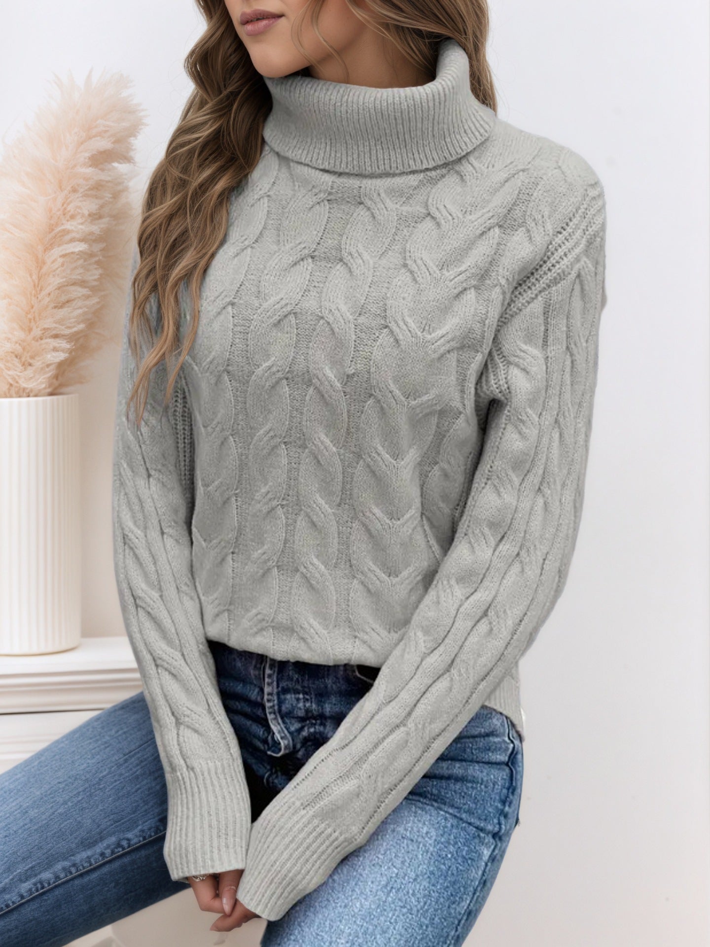 Solid Color Twist Long Sleeve Turtleneck Sweater  Shop One Place