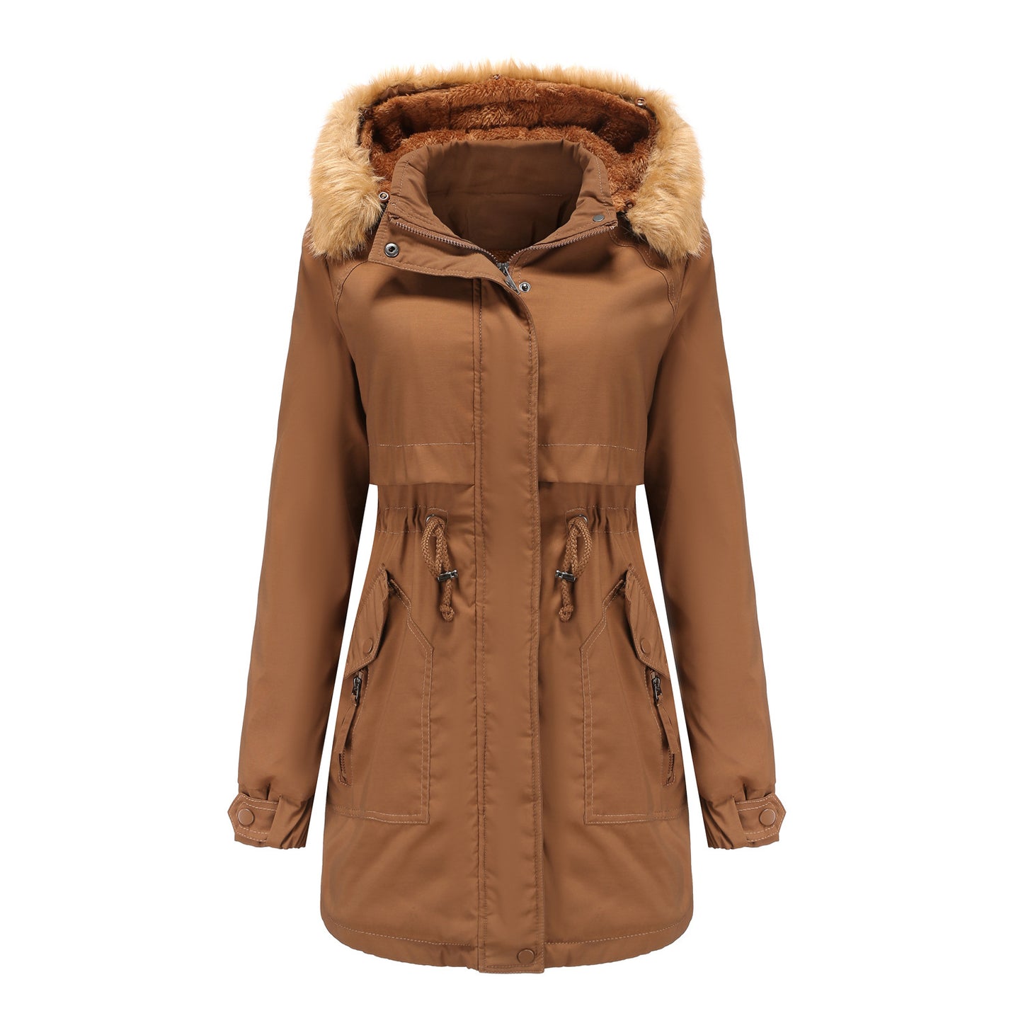 Detachable Fur Collar Hat Quilted Parka