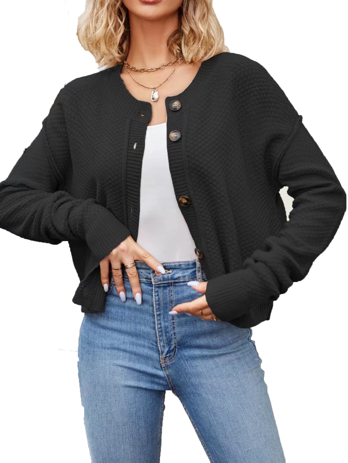 Solid Color Single Breasted Knitted Cardigan  Shop One Place