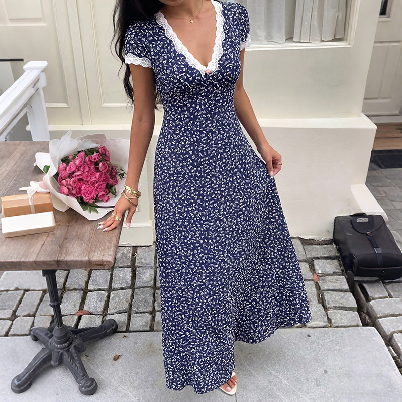Sweet Vacation Lace V neck Patchwork Short Sleeve Floral Dress  Shop One Place