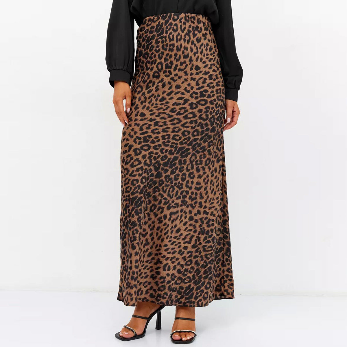 Leopard Print Satin Maxi Skirt