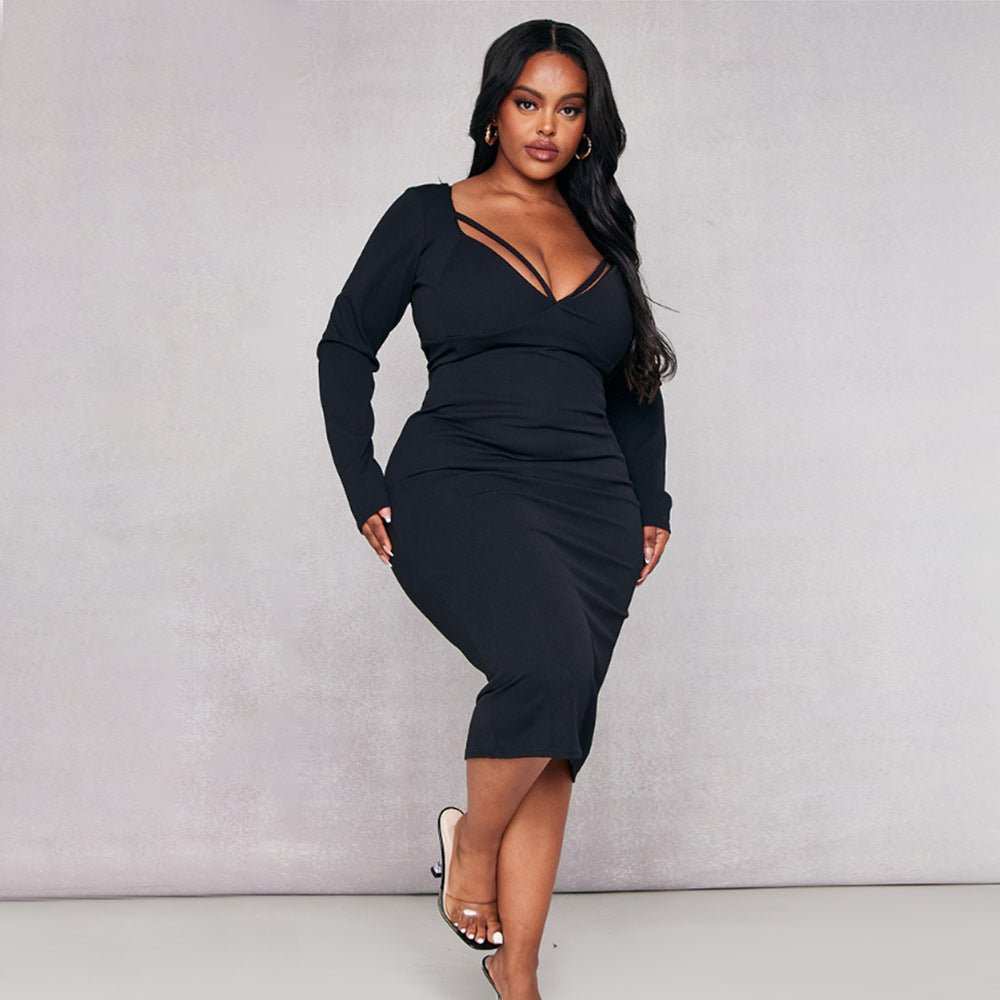 Plus Size High Waist Mid Length Dress