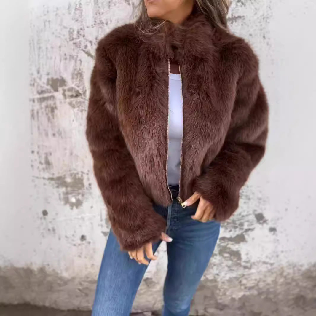 Winter Faux Fur Turtleneck Zipper Casual Coat  Shop One Place