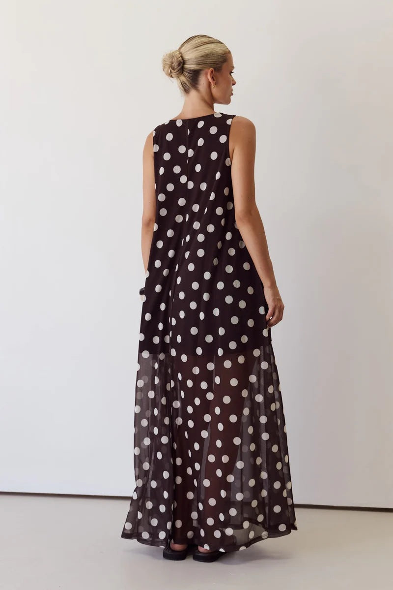Women Summer Dress Mesh Polka Dot Printing A Swing Sleeveless Dress  Shop One Place