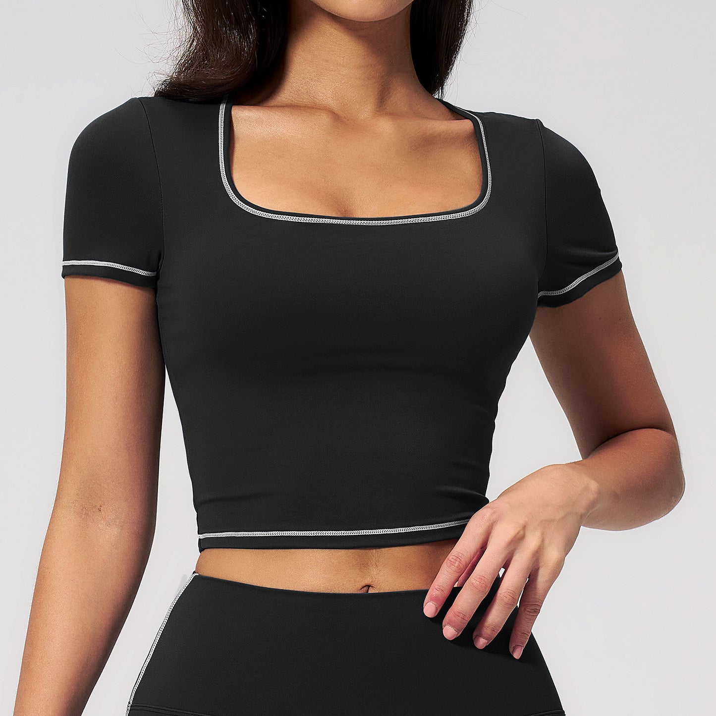 Yoga Short Sleeve Tight Fitting Cropped Outfit Contrast Color Outerwear Sports Short Sleeve Quick Drying Workout Yoga Top  Shop One Place