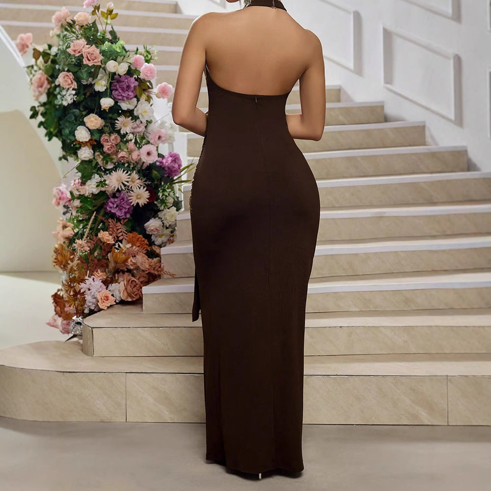 Women Solid Color Halter Sleeveless Dress Tied Slim Fit Sheath Dress Women  Shop One Place