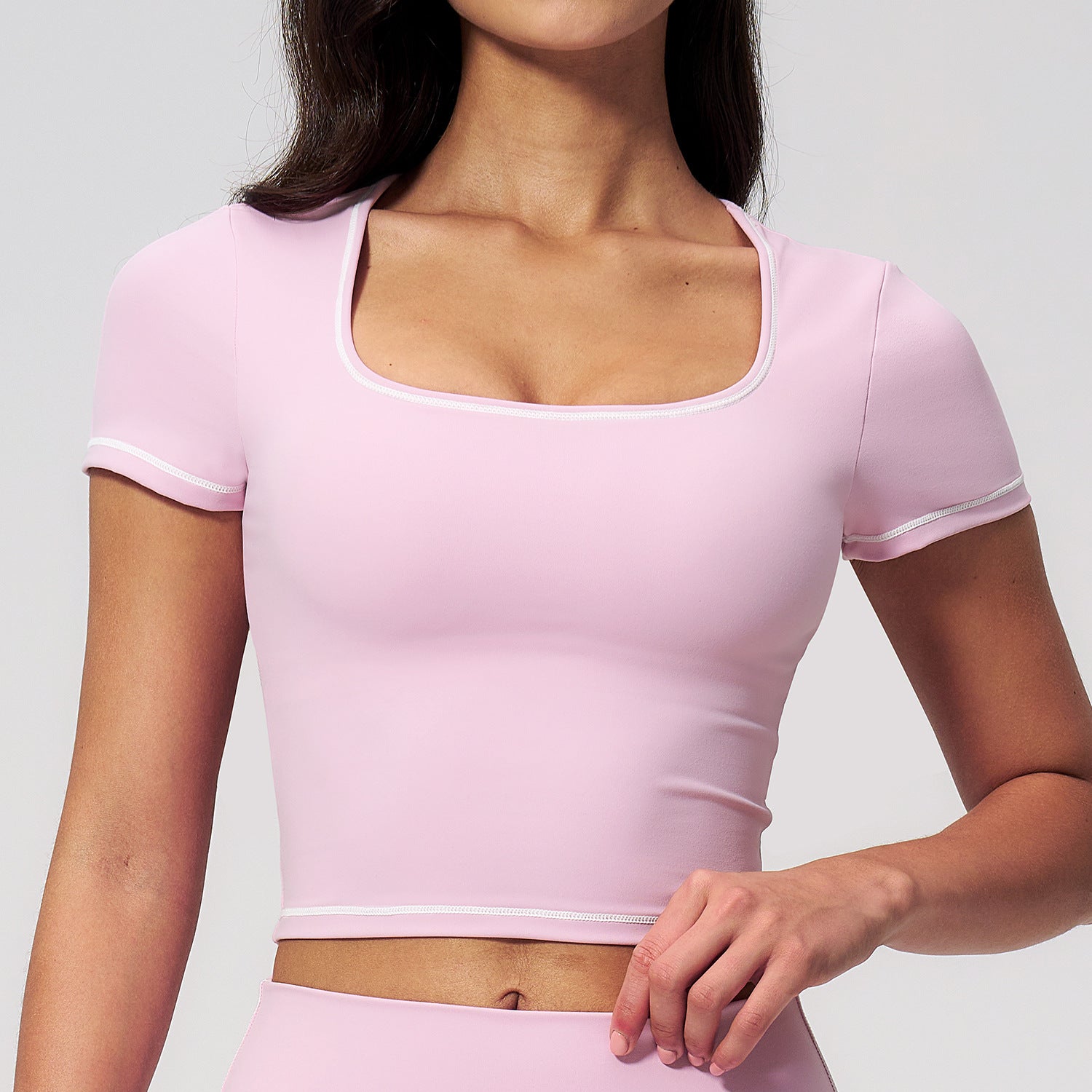Yoga Short Sleeve Tight Fitting Cropped Outfit Contrast Color Outerwear Sports Short Sleeve Quick Drying Workout Yoga Top  Shop One Place