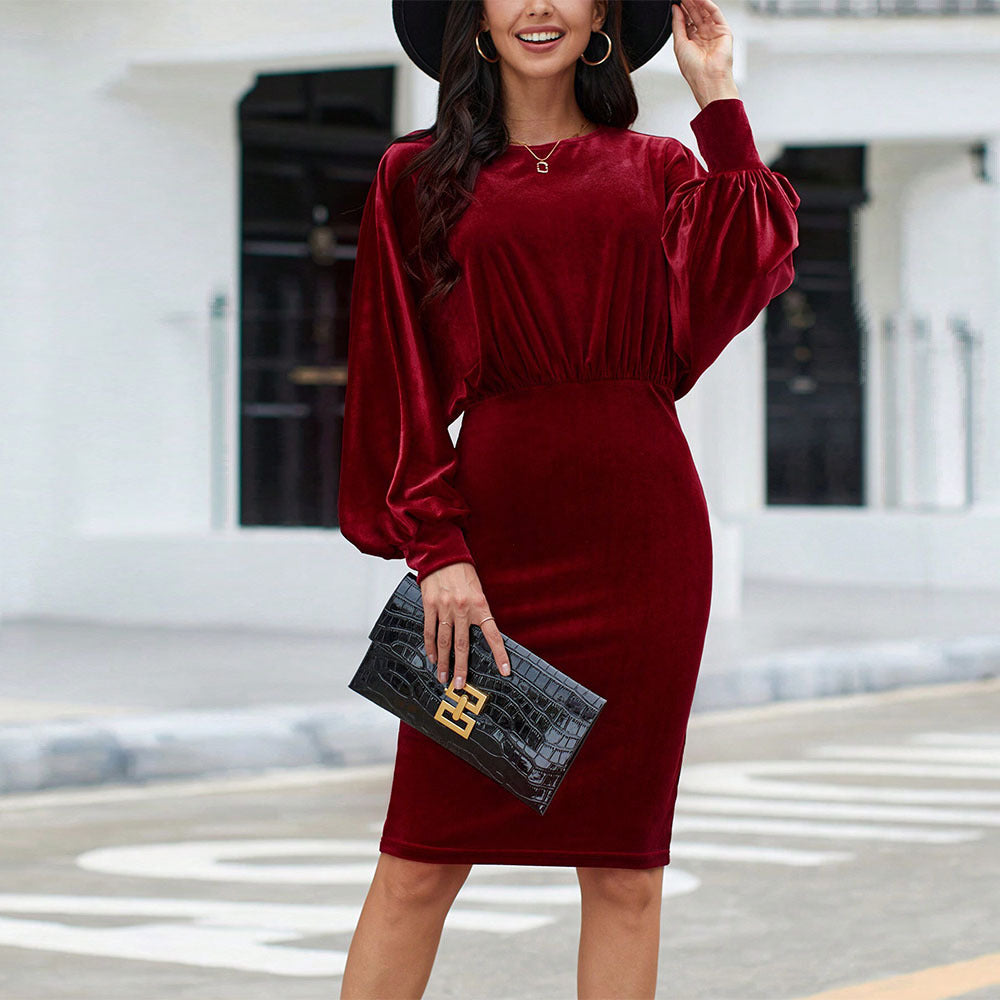 Elegant Red Long Sleeve Midi Dress