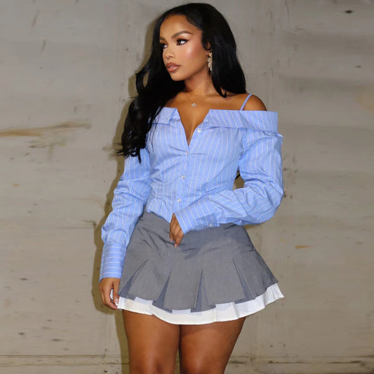Long Sleeve off the Shoulder Personality Shirt  Shop One Place