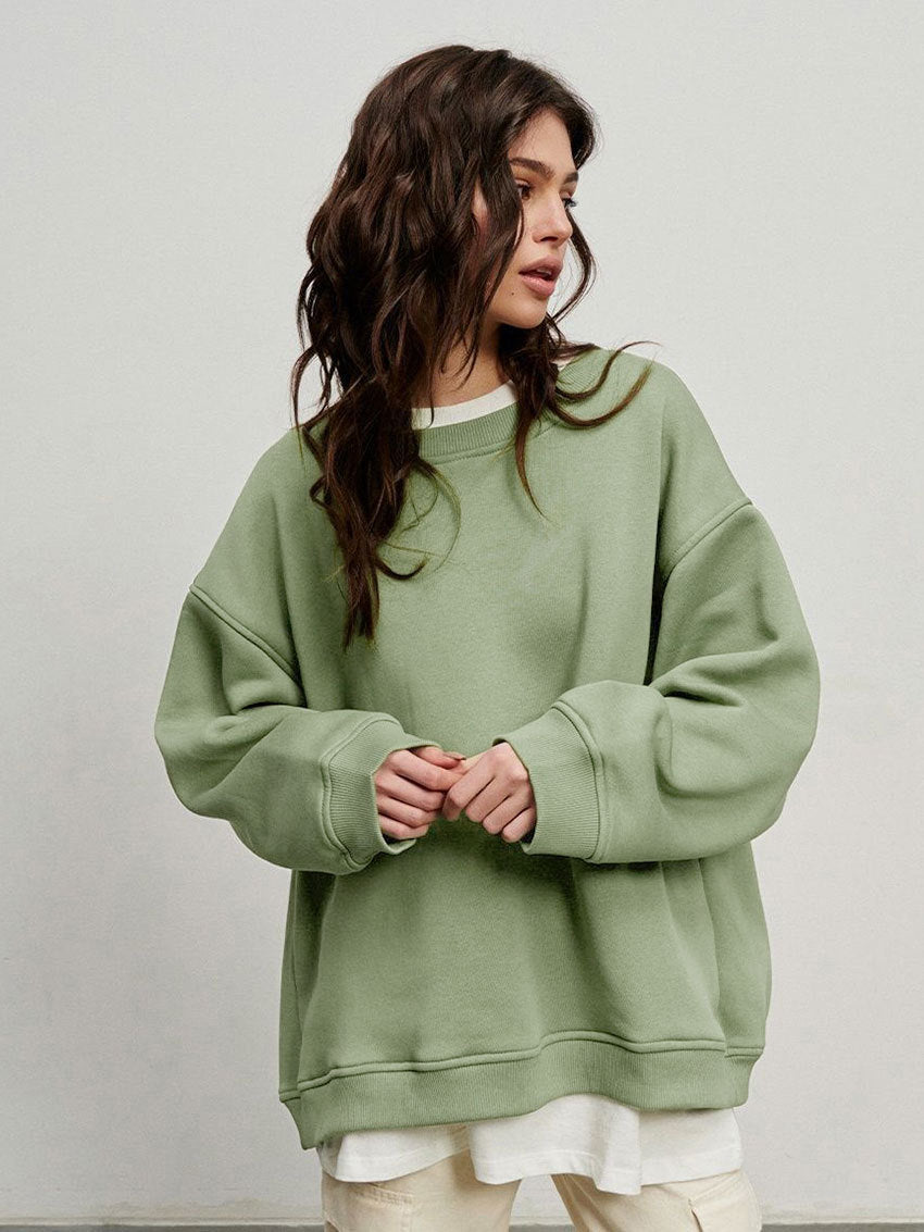 Round Neck Loose Sweatshirt Polar Fleece Pullover Sweater