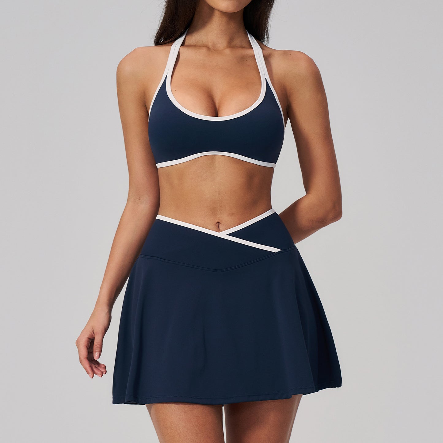 Summer Outdoor Breathable Sports Tennis Skirt Contrast Color Anti Exposure High Waist Workout A line Yoga Set  Shop One Place