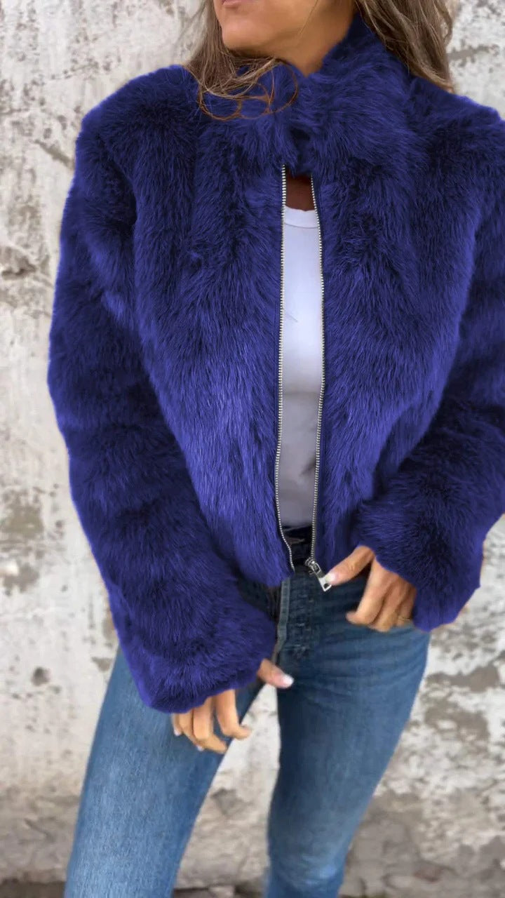 Winter Faux Fur Turtleneck Zipper Casual Coat  Shop One Place