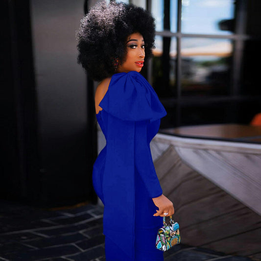 Plus Size Sexy Slant Shoulder Slim Hip Dress  Shop One Place