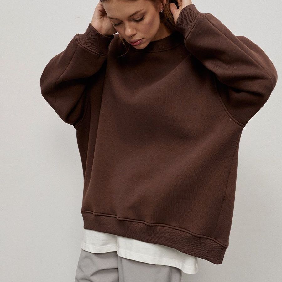 Round Neck Loose Sweatshirt Polar Fleece Pullover Sweater