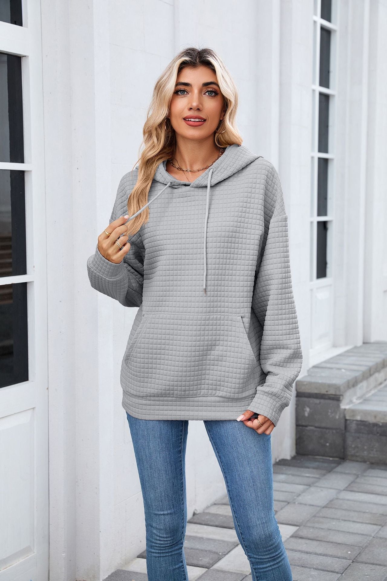Solid Color Hooded Pocket Loose Long Sleeve Sweatershirt  Shop One Place