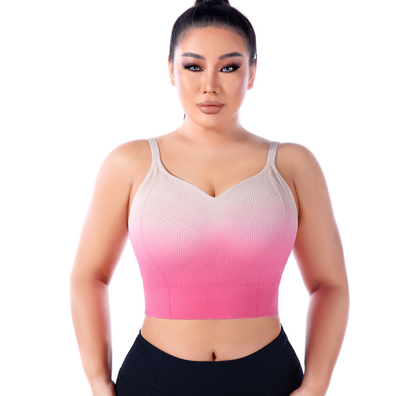 Plus Size Gradient Color Yoga Push Up Sports Bra