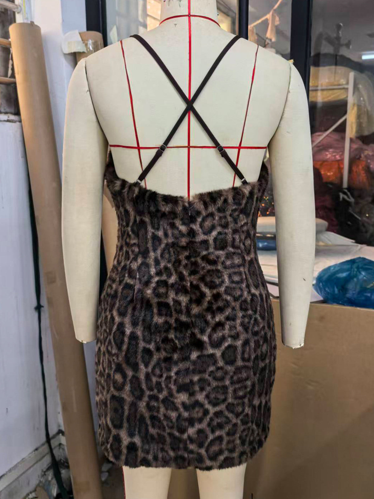 Women's Fuzzy Leopard Print Cami Mini Dress – view 7