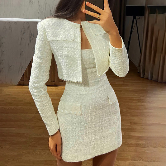 Long Sleeve Coat Socialite Slim Tube Top Two Piece Dress