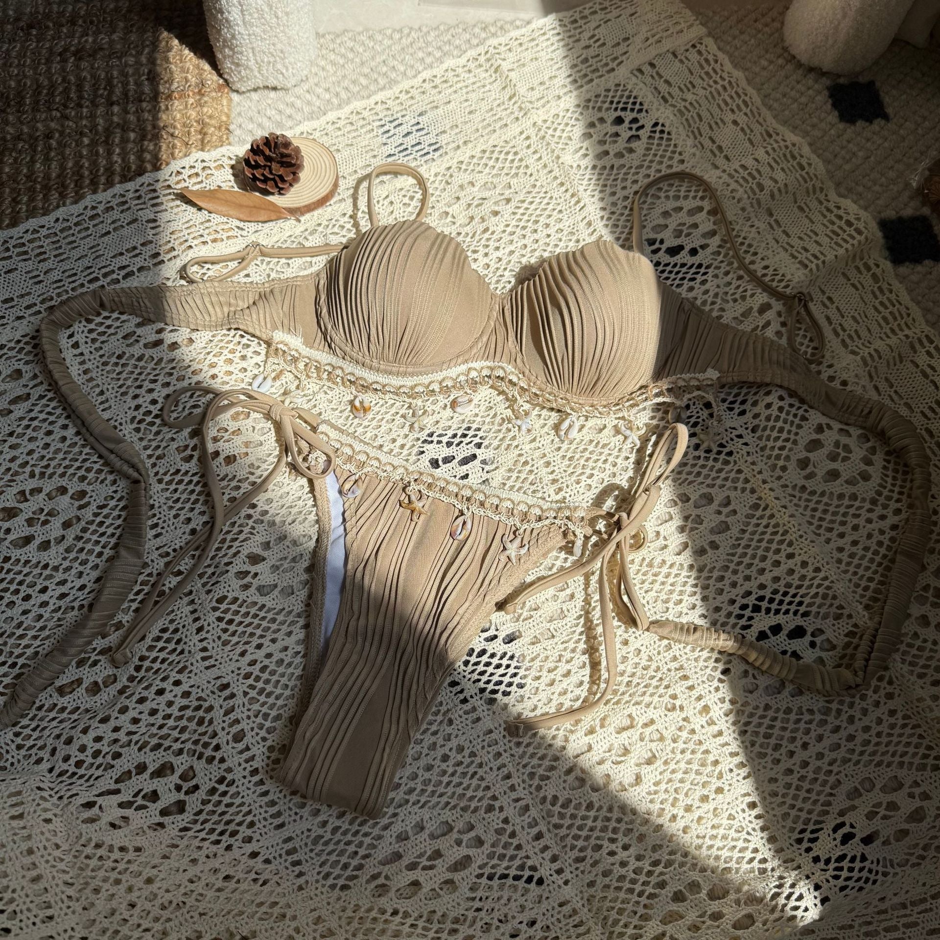 Solid Color Shell Petal Bikini Set – 2-Piece Sexy Split Swimsuit with Unique Cup Design  Shop One Place