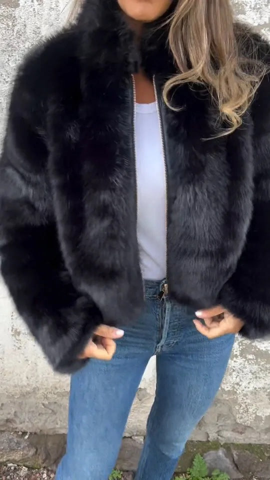 Winter Faux Fur Turtleneck Zipper Casual Coat  Shop One Place