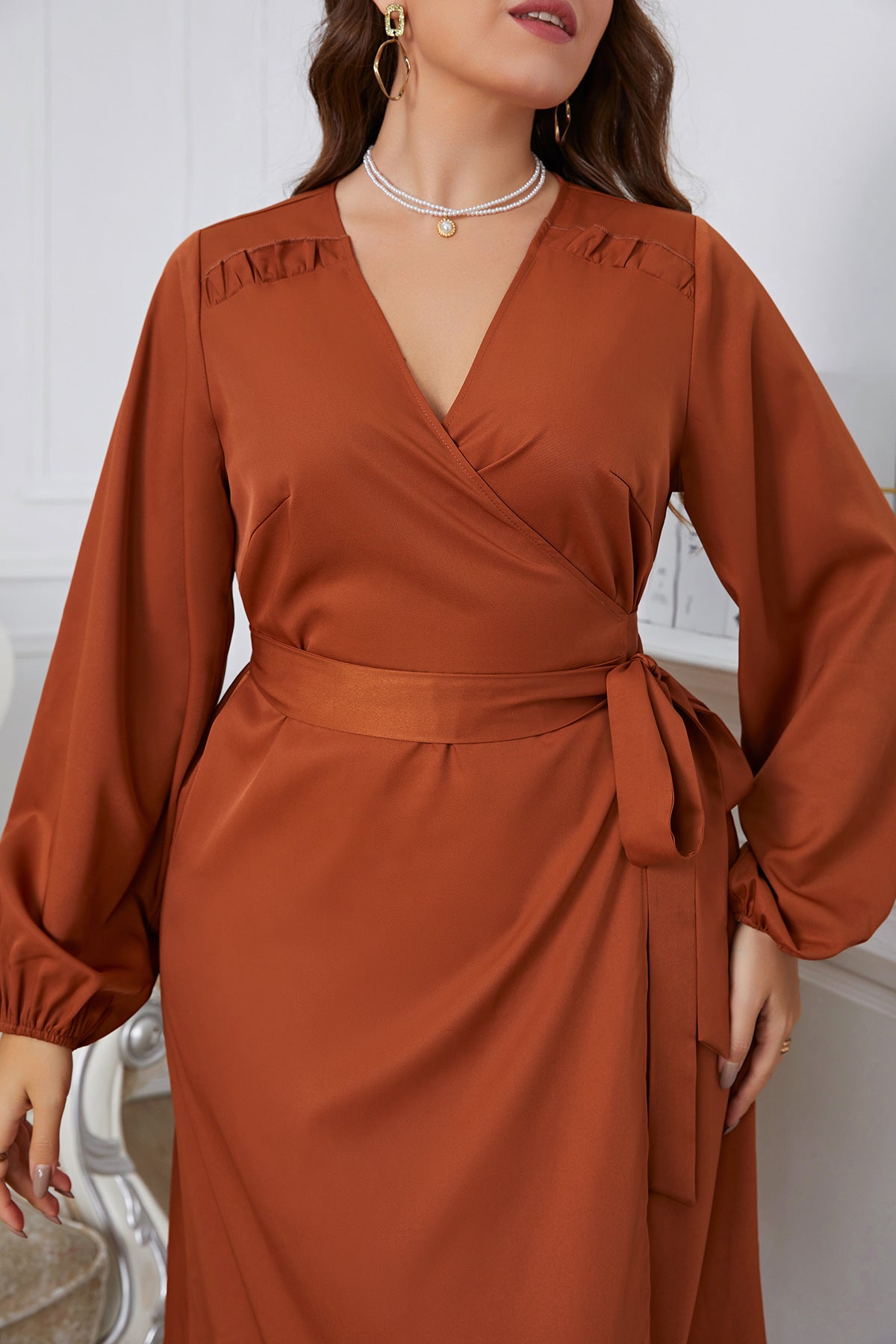 Long Sleeve Plus Size One Piece Waist Dress