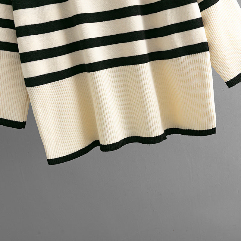 Striped Turtleneck Loose Design Pullover Sweater  Shop One Place