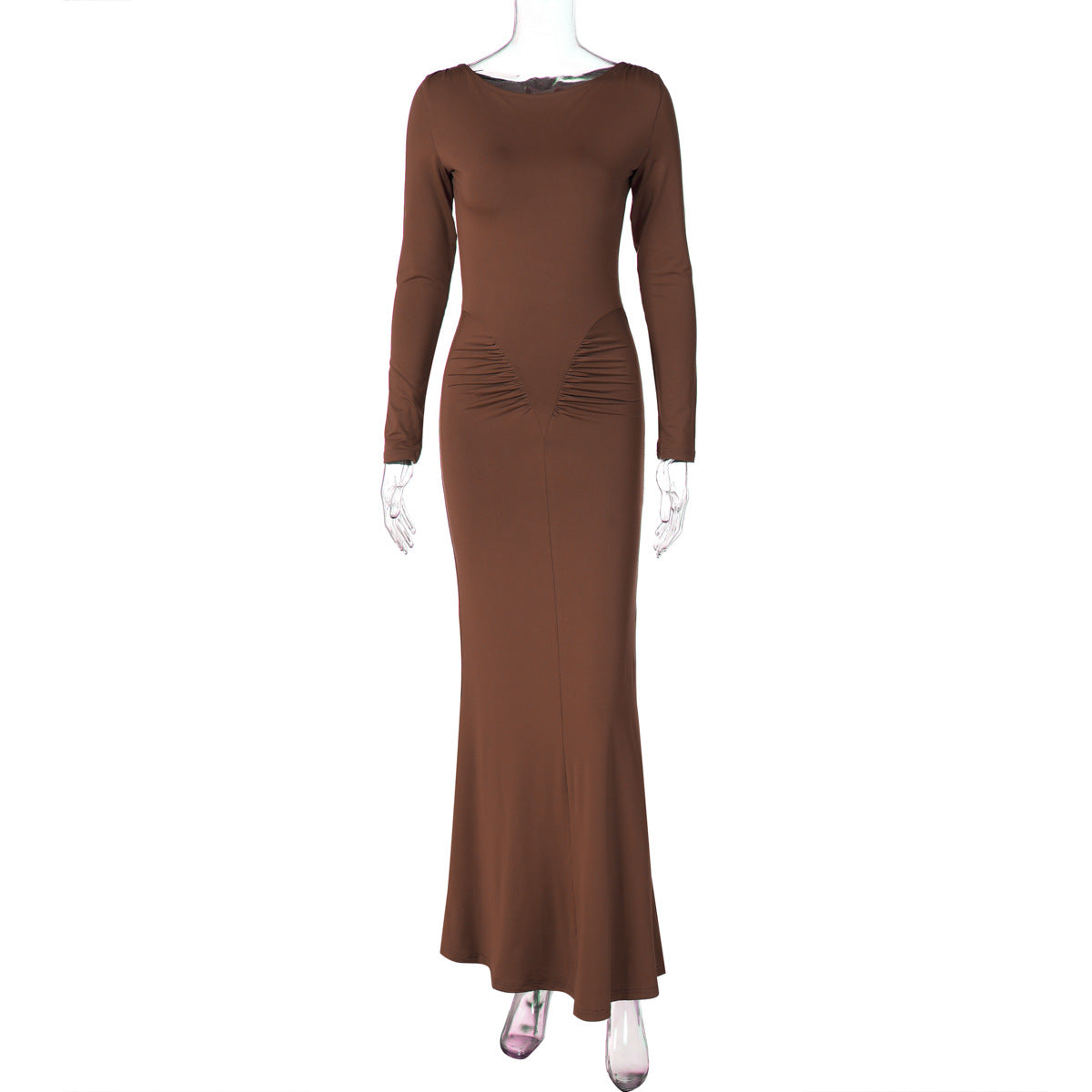 Summer Slim Pleated Round Neck Long Sleeved Dress  Shop One Place