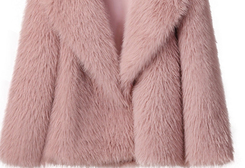 Large Collared Fluffy Plush Artificial Fox Fur Short Coat