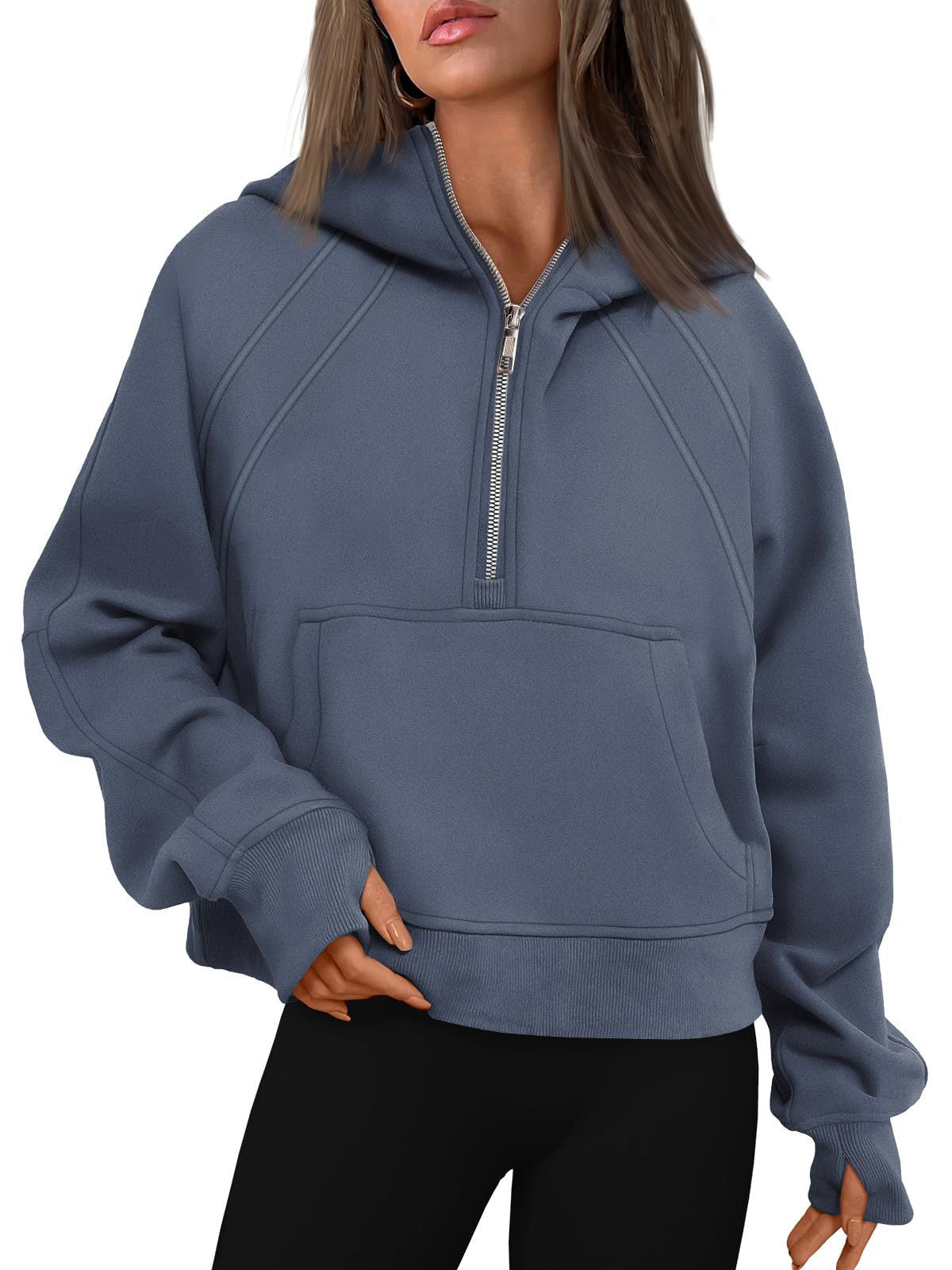 Half Zipper Pullover Hooded Sweatshirt  Shop One Place