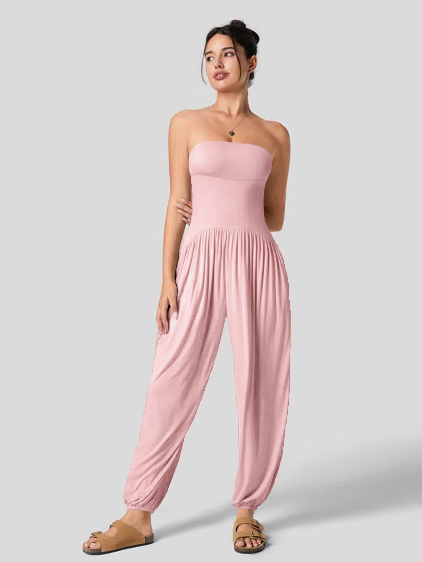 Casual Tube Top Ankle Tied Jumpsuit