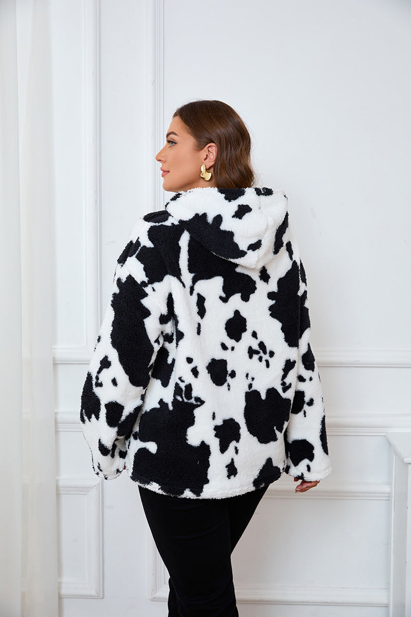 Loose Casual Cow Plush Long Sleeved plus Size Hooded Sweater  Shop One Place