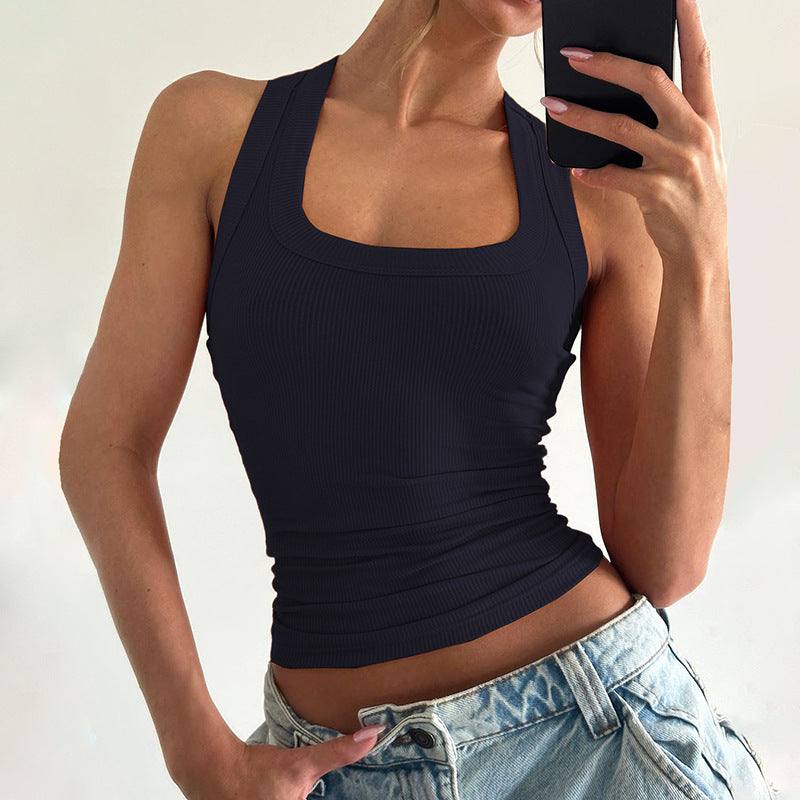 U Collar Solid Color Slim Fit Tank Top  Shop One Place